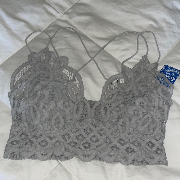 FREE PEOPLE FP One Adella Lace Bralette in light gray. Size large new with tags - Picture 6 of 15